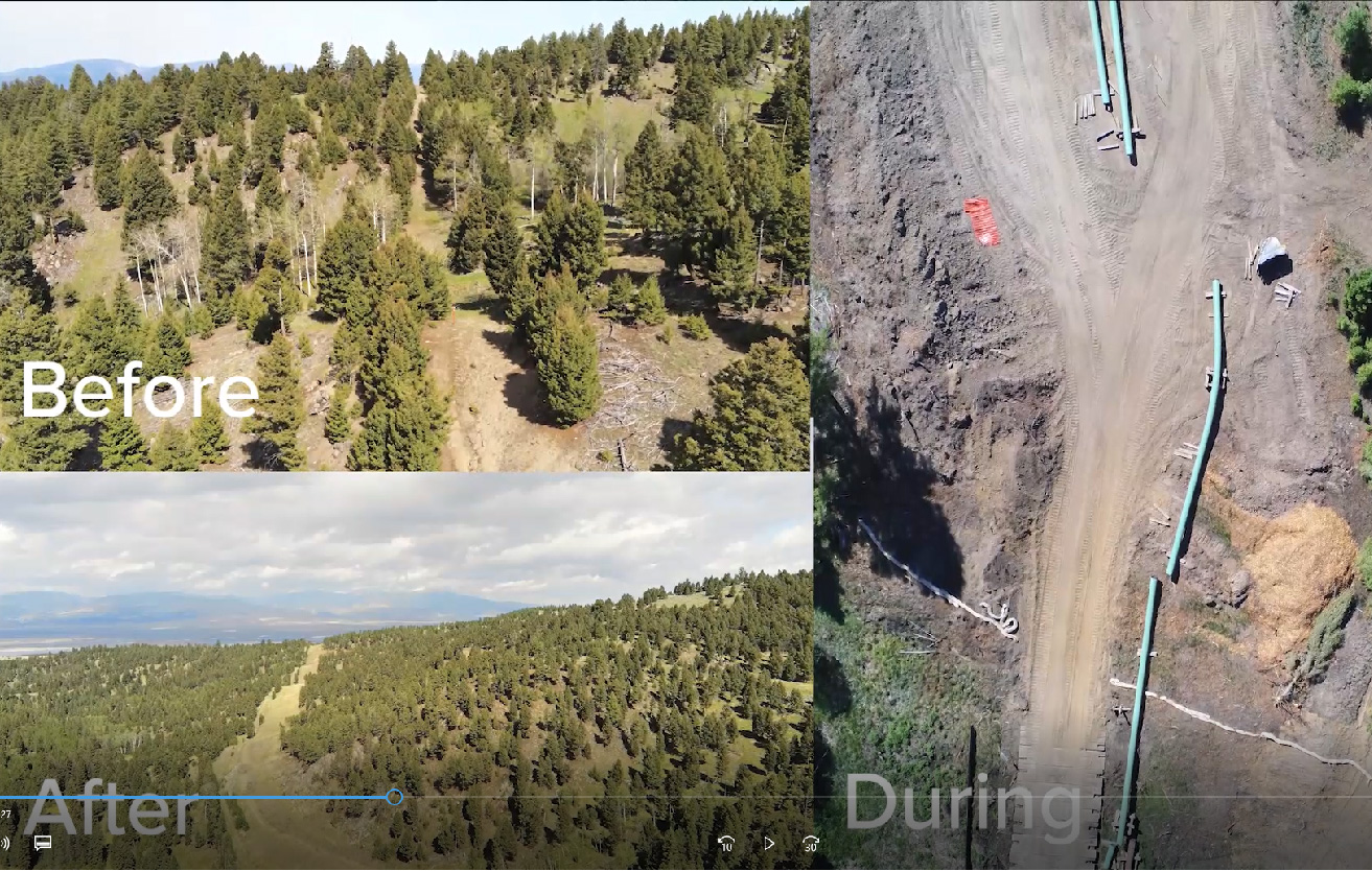 Before during and after screen shot of our Butte to Morrel pipeline project